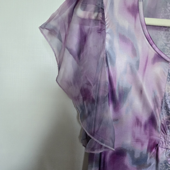 ONE WORLD DRESS MIDI MAXI TIE DYE FLOWY EASTER SPRING FLUTTER SLEEVES NWT LARGE - Picture 4 of 14